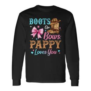Maglietta a maniche lunghe con stampa 'Boots or Bows Pappy Loves You Family' per Gender Reveal, abbigliamento promozionale - Product Image 1