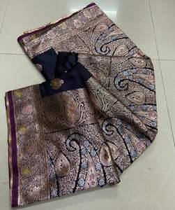 ผ้าส่าหรีผ้าซาตินเนื้อหนาสำหรับผู้หญิง พร้อมงานปักดิ้นจารีเมีน่าแบบดั้งเดิม ดีไซน์หรูหราอลังการ - Product Image 4