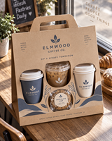 Boîte cadeau personnalisée pour café AT PACK avec poignée |   Boîte d'emballage à emporter pour 3 gobelets avec logo pour café, salons de thé et boissons