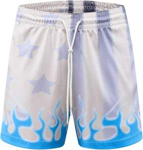 Pantalones cortos de baloncesto para hombre Pantalones cortos atléticos de entrenamiento informal Pantalones cortos de correr con estampado gráfico de llama de malla - Product Image 2
