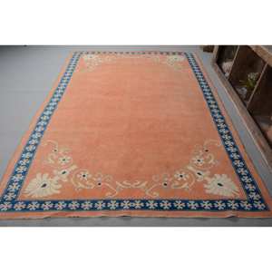 Tapis en Laine Vintage Turc 6x8'3ft Orange et Noir Classique Motif Couloir Rectangle Grande Surface pour Chambres Adolescentes - Product Image 1