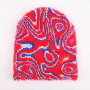 Bonnet d'hiver avec logo jacquard personnalisé haut de gamme en imitation fourrure de vison velours flanelle tricot moelleux Mohair voyage velours pelucheux chaud - Product Image 3