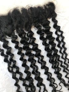 Extension de cheveux humains indiens vierges avec traitement à la vapeur, Deep Wave, frontal en dentelle transparente 13x4, provenant d'un fournisseur indien, noire, pour femmes - Product Image 4