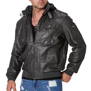2024 Men's High <b>Street</b> Style Hooded Collar Leather Jacket High Quality Canvas Best Price Different Winter Colors Available - Product Image 2