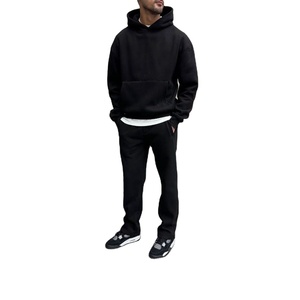 Ensemble survêtement et pantalon de jogging en molleton uni noir épais en coton avec impression en relief de haute qualité pour hommes 2026 - Product Image 5