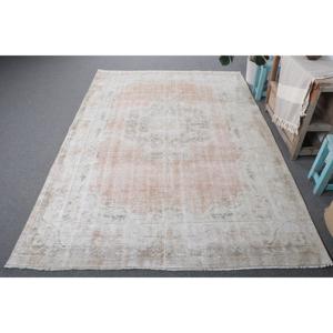 Tapis turc 5,8x8,4 pieds, tapis vintage en laine blanc et marron à pois - Product Image 1