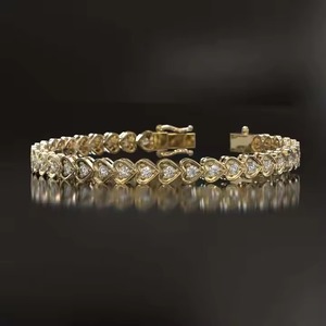 สร้อยข้อมือเพชรกลมสีทอง14K สำหรับผู้หญิงและผู้ชายสร้อยข้อมือเพชรโมอิสซาไนต์สำหรับงานแต่งและกำไล - Product Image 5