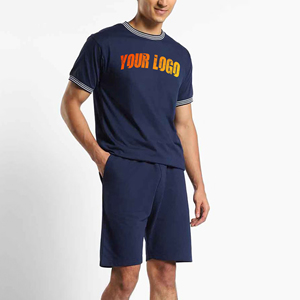 Conjunto deportivo de algodón para hombre OEM, camiseta de manga corta con cuello redondo y pantalones cortos, ropa informal de verano, conjunto hip hop para hombre. - Product Image 4