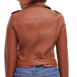 Femmes marron doré 2024 automne hiver veste en cuir de peau de mouton avec doublure en fourrure à manches longues épais chaud respirant vêtements de plein air - Product Image 4