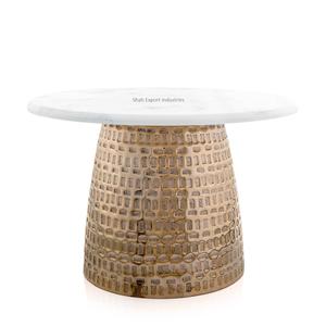 Base martelée en métal argenté avec support en marbre Cascades pour le ramadan Eid Support rond décoratif pour dates et chocolat - Product Image 4