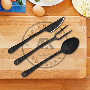 Ensemble de couverts Viking en acier inoxydable forgé à la main, couteau, fourchette, cuillère, manche martelé, poli miroir écologique, ensemble de table nordique - Product Image 2