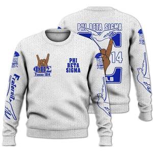 Phi Beta Sigma 1914 pull en tricot acrylique bleu blanc Chenille lettres grecques Sigma Beta fraternité vêtements pull - Product Image 1