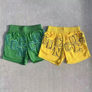 Oem sólido ecológico Chenille bordado Logo 100% poliéster cintura elástica baloncesto deportes malla pantalones cortos para hombres - Product Image 1