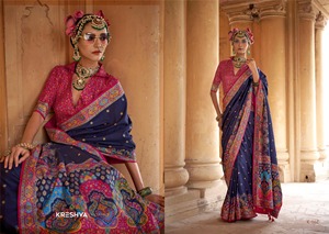 Sari indien de haute qualité en mousseline de soie douce, magnifique pour les mariages et les fêtes, designs modernes, travail de fil de viscose - Product Image 2