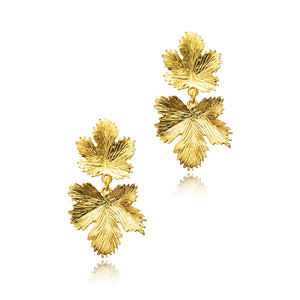 22K Plaqué Or Forme Élégante Feuille Conception Turc À La Main En Gros Vintage Boucles D'oreilles En Argent Sterling 925 Bijoux - Product Image 3