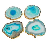 Bleu ciel Agate caboteur ensemble or galvanoplastie pour thé et café décor à la maison vaisselle cristal hôtesse cadeau tranche magnésie artisanat