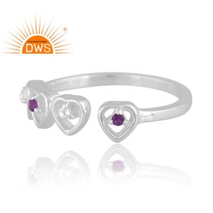 Nouveau Design élégant en argent Sterling améthyste naturelle et topaze blanche bague en pierres précieuses bijoux personnalisés pour les femmes cadeau pour elle - Product Image 4