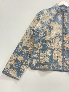Veste d'hiver bohème unisexe en coton Kantha fait à la main manteau court Kantha à fleurs indiennes avec pardessus Style bohème pour femmes - Product Image 4