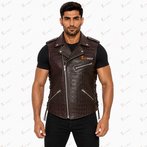 Chaleco de moto con estampado de cocodrilo marrón para hombre de Tiierwear con cierre de cremallera y cordones laterales para uso exterior en otoño - Product Image 2