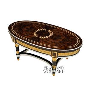 Mesa de Centro Ovalada de Lujo con Incrustaciones de Madera Intrincadas y Detalles en Latón para una Decoración de Sala de Estar Elegante y Clásica - Product Image 3