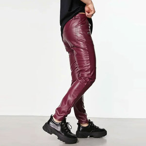 Pantalon en cuir taille haute pour hommes, coupe ajustée, mode hivernale, jeans de couleur unie avec technique lavée, décoration imprimée, quantité minimale de commande bas du Pakistan - Product Image 5