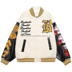 Chaqueta Varsity de Otoño para Hombre, Cuello Alto, Logotipo Bordado en la Parte Delantera, Cuerpo de Lana, Mangas de Cuero, Ecológica, Transpirable, Resistente al Viento, de Secado Rápido - Product Image 5