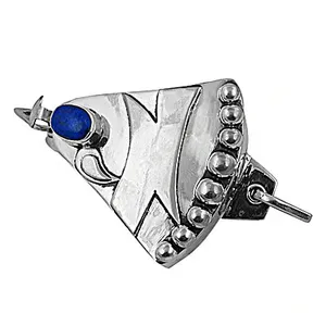 Accessoire pour cheveux rétro en acier inoxydable avec détail de perle en pierre bleue, bijoux décontractés unisexes, style fait main - Product Image 3