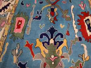 Alfombra Oushak tradicional Vintage de diseño turco contemporáneo, juego de 10x14, 12x15, lana anudada azul alta para sala de estar, algodón - Product Image 4