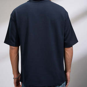 Camiseta de gran tamaño con textura negra de primera calidad para hombre, ropa de calle, Top informal con hombros caídos y cuello redondo, algodón Spandex ecológico con cuello redondo - Product Image 5