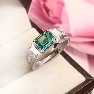 Piedra preciosa Esmeralda creada en laboratorio, forma de corte esmeralda con anillo de Plata de Ley 925 para hombre, ajuste de bisel, regalo de boda para hombre - Product Image 4