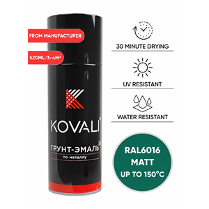 KOVALI 3 en 1 Aérosol Spray Apprêt Émail Protection Anti-Rouille et Anti-Corrosion Métal Bois Vert Turquoise Mat RAL 6016 520ml - Product Image 1