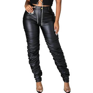 Pantalones de cuero transpirables para mujer, de alta calidad, duraderos, de cuero suave, diseño elegante para uso casual. - Product Image 1