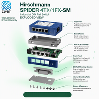 Nouveau commutateur Ethernet fibre optique Hirschmann SPIDER 4TX/1FX-SM EEC 5 ports 10/100 Mbps, débit de données max. 100 Mbps, distance 30 km, non géré