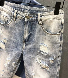 OEM Custom Cut-off Jean <b>Shorts</b> Vintage 1990s High Waist Rise Medium Wash Denim Frayed Ripped <b>Shorts</b> - Product Image 2