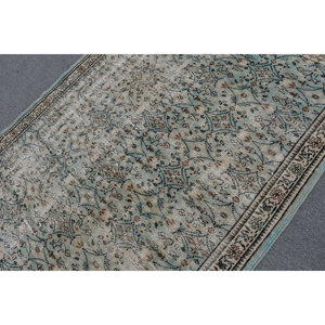 Alfombra de lana Vintage azul Beige de 5,4x8,2 pies, área grande clásica, rectángulo turco, patrón abstracto, Salas, modelo de habitación, respaldo de látex de 4m - Product Image 5