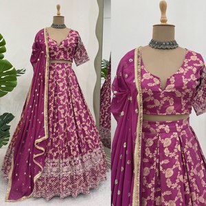La mayoría de las ventas bordado lentejuelas corte trabajo Cancan lona piel sintética indio paquistaní mujeres Lehenga Choli traje ropa de fiesta - Product Image 5