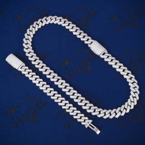 Conjunto de cadena y pulsera de moissanita de plata 925 al por mayor, joyería de diamantes de eslabones cubanos ostentosos de lujo - Product Image 1