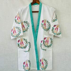 Peignoir en coton imprimé à la main pour enfants, vente en gros, coton gaufré imprimé à la main, kimono en coton - Product Image 1