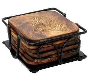 Hot Selling Wooden and Metal <b>Coasters</b> with Stand <b>for</b> Home and Kitchen Table Accessories <b>for</b> <b>Drinking</b> Hot Selling Mats & Pads - Product Image 1