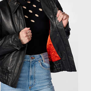 Veste en cuir pour femmes, vêtement d'extérieur surdimensionné, cuir véritable de qualité supérieure, élégante, fermeture éclair, décontractée, OEM ODM - Product Image 3