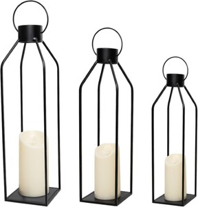 Lanternes à bougie décoratives en métal noir avec bougies LED sans flamme Lanternes suspendues de style ferme moderne pour l'intérieur et l'extérieur - Product Image 1