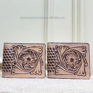 New Arrival Men's Wallet Hand <b>Tooled</b> <b>Leather</b> Long Zipper Wallet Hot Sale Fashion Brown Color Cash Holder Gift for Him - Product Image 2