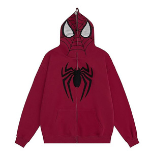 เสื้อสเวตเตอร์มีฮู้ดแบบมีซิปสำหรับผู้ชายและผู้หญิงเสื้อสเวตเตอร์มีฮู้ดแนวสตรีทโอเวอร์ไซส์มีซิปลายกราฟิกแมงมุมสำหรับผู้ชายและผู้หญิง - Product Image 1