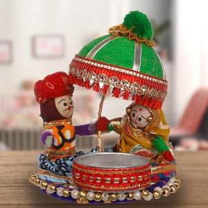 Porte-bougie artisanal pour couple, traditionnel, fait à la main au Rajasthan, élégant, décoratif, support à bougie ethnique, décoration de mariage, décoration festive - Product Image 1