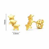 Pendientes Minimalistas de Oro Amarillo de 14K JJ BRAVO para Mujer, Diseño de Triple Estrella, Certificados, Regalo para Bodas y Fiestas