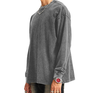 Nuevo 100% algodón personalizado patrón sólido lavado ácido Anti-encogimiento cuello redondo cómodo sudadera de gran tamaño para hombres - Product Image 3