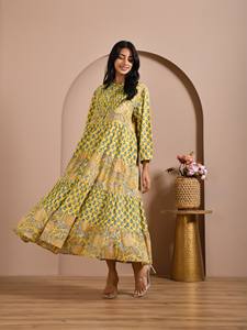 Jaipur <b>Block</b> <b>Print</b> Cotton Dress Custom Label Tiered Style Dress Custom Label Women Apparel Supplier India OEM Production - Product Image 2