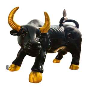 Handcrafted Black Bull Statue with Golden Horns Ceramic Animal Showpiece for <b>Home</b> <b>Decor</b> & <b>Gifting</b> Resin Crafts Product - Product Image 3