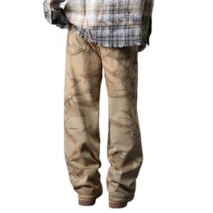 Men's Loose Straight Fit Jeans 100% Cotton 14 Denim Casual Winter Style Jeans Pant Acid Wash Full Garment <b>Spray</b> Jeans - Product Image 2