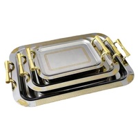 Plateau de service rectangulaire moderne élégant en aluminium poli, écologique, biodégradable, avec poignées, léger et décoratif pour les boissons